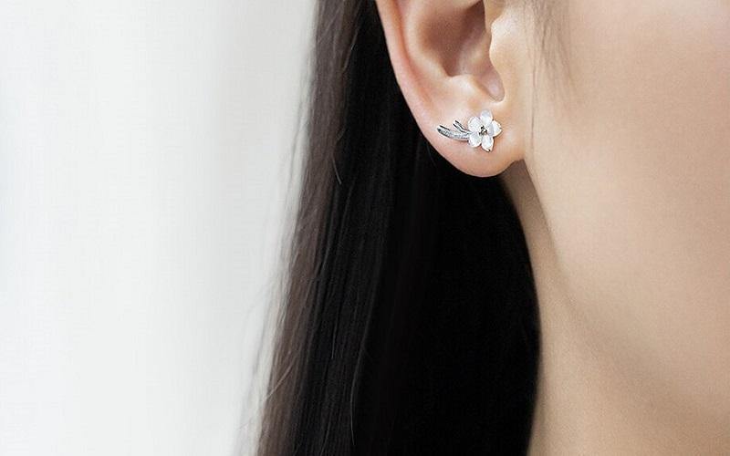 Silver Flower Round Cuff Earrings