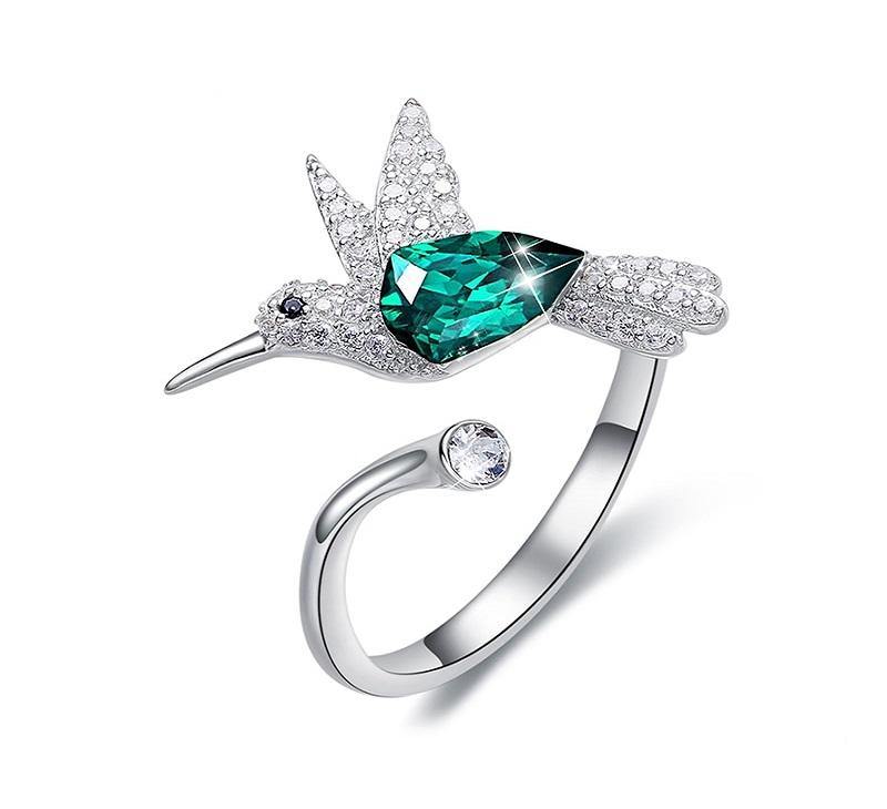 Hummingbird Open Size Ring with Green Crystal from Women