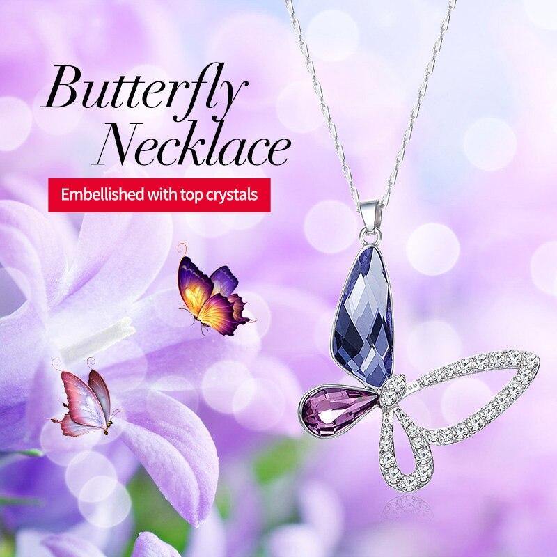 Purple Crystal Butterfly Pendant - Noa jewelry