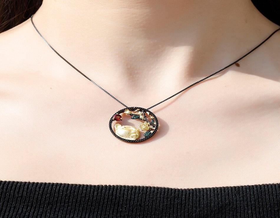 Tiger and Rose Garnet Pendant Necklace