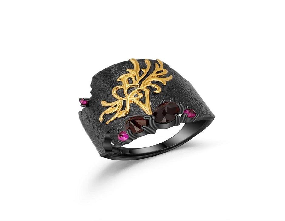 Handmade Equinox Flower Garnet Gemstones Ring