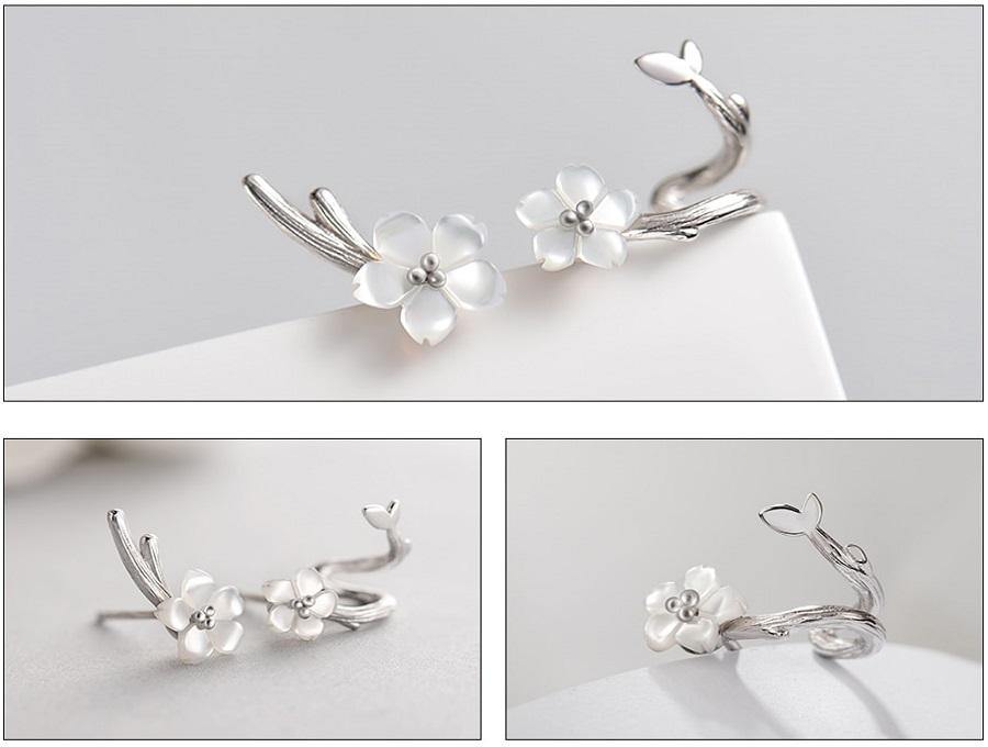 Silver Flower Round Cuff Earrings